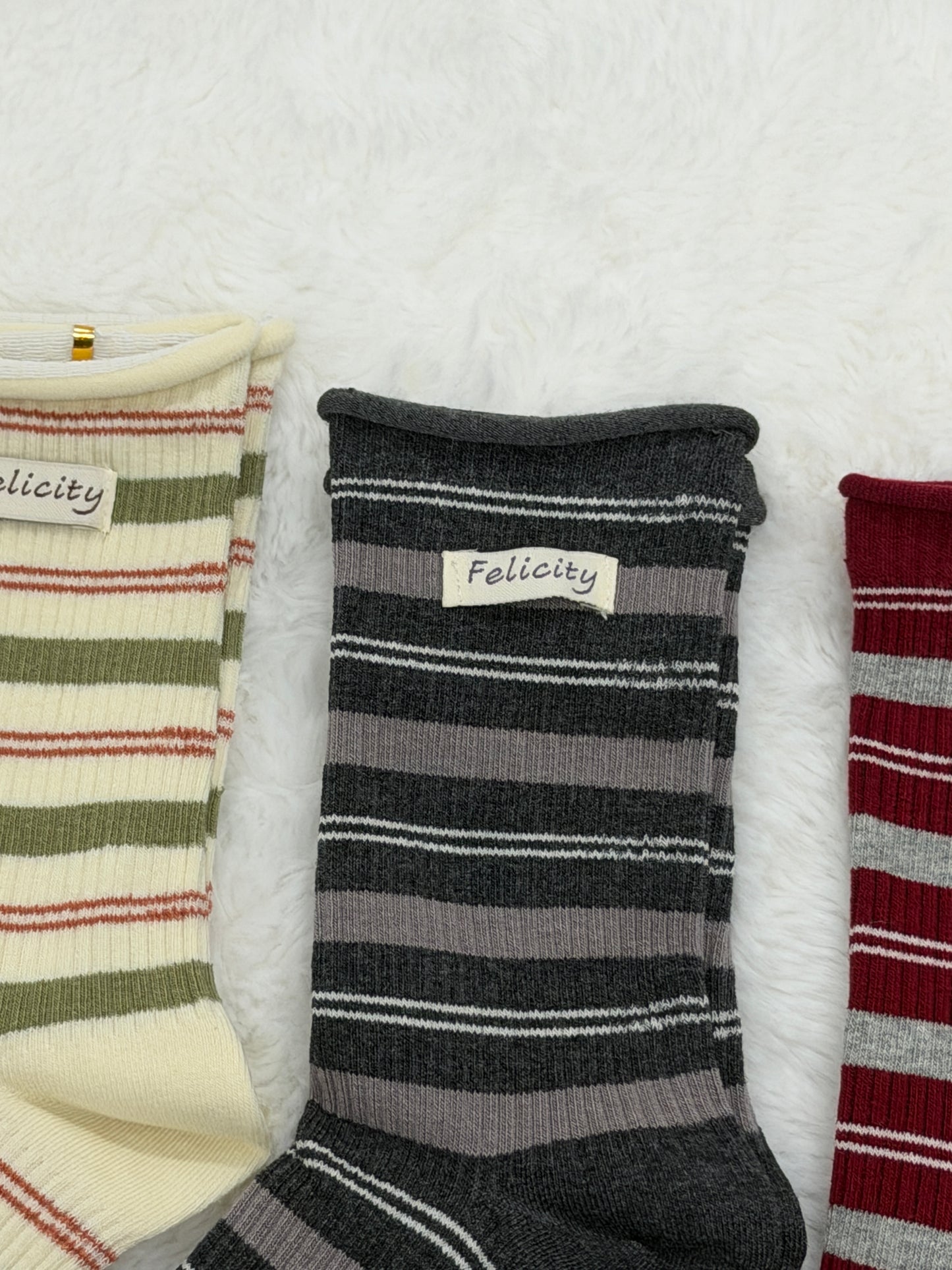 FELICITY 5-Pair Stripe Cotton Crew Sock Set