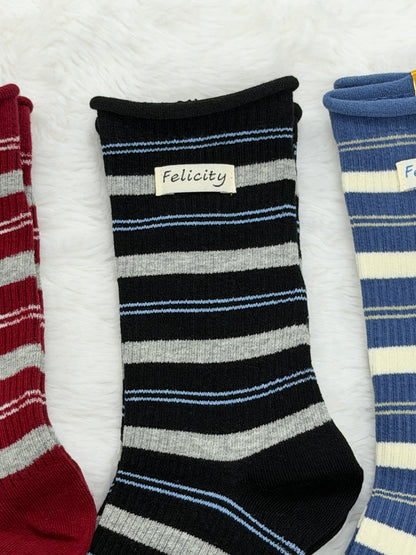 FELICITY 5-Pair Stripe Cotton Crew Sock Set