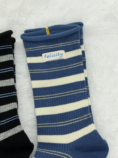 FELICITY 5-Pair Stripe Cotton Crew Sock Set