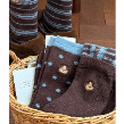 Blue and brown sock set knit and embroidery details