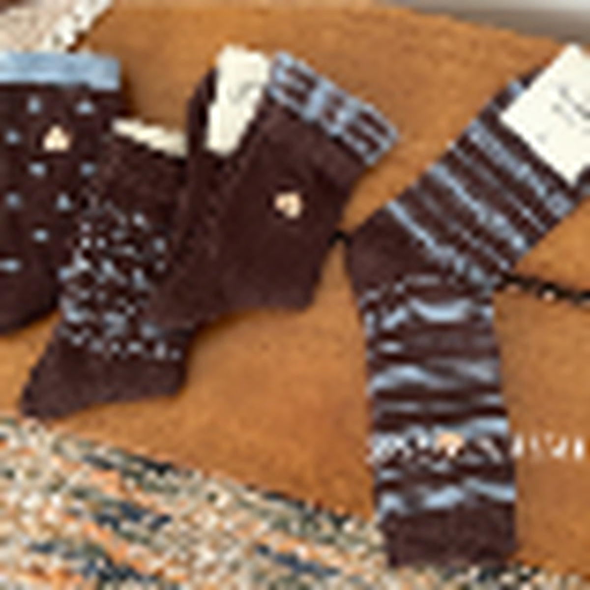 Blue and brown patterned slouch socks collection