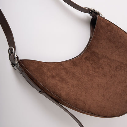 Oak brown faux suede texture and adjustable strap detail