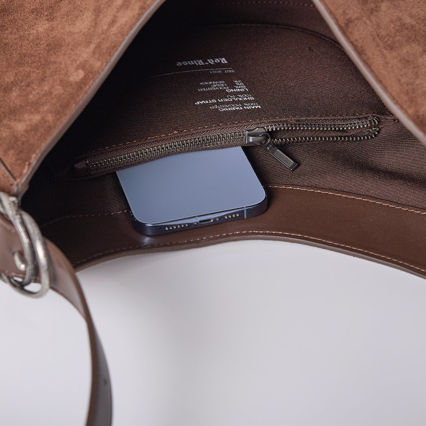 CRESCENT bag interior with YKK zipper and inner pocket