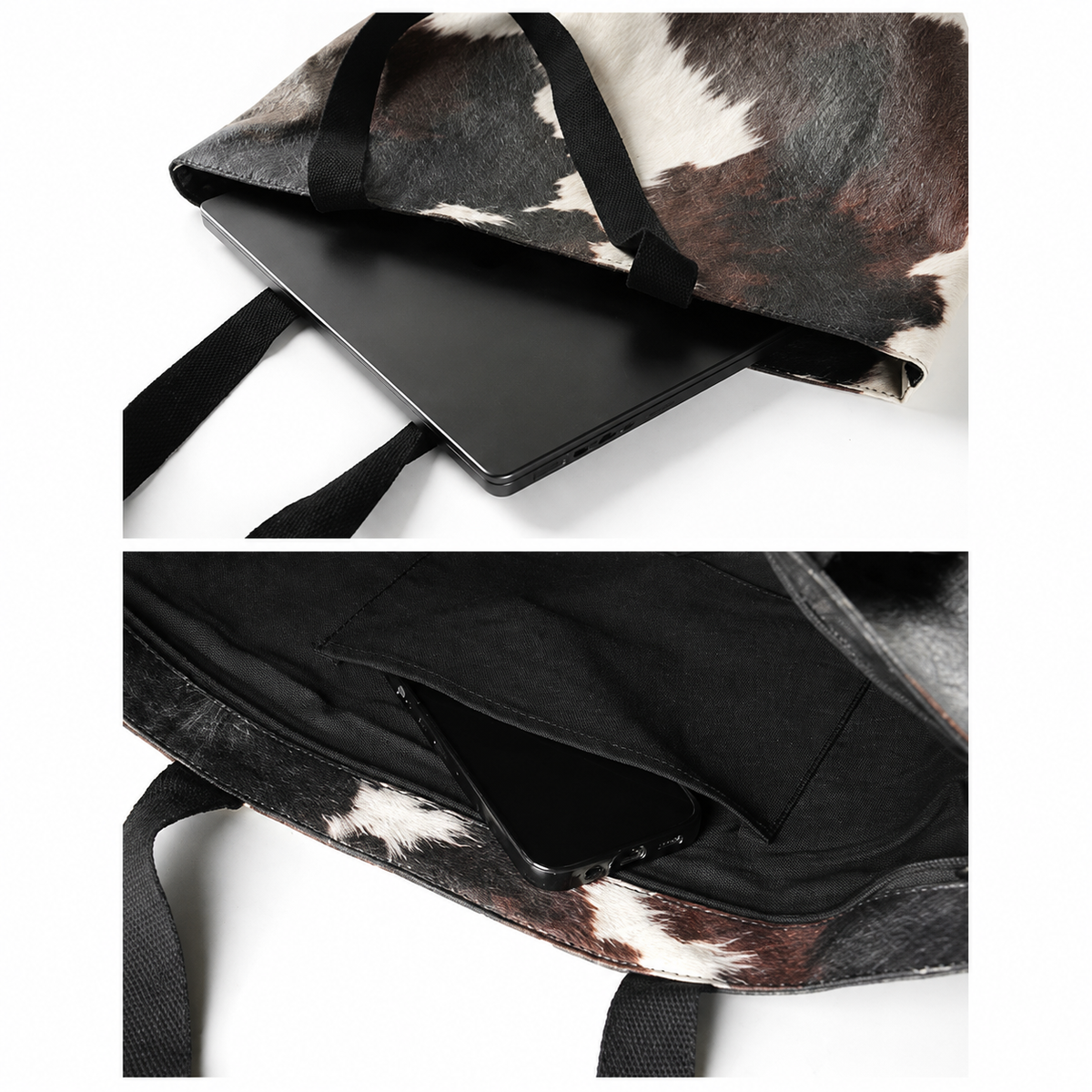 EMBER tote bag capacity for a 14-inch laptop and divided interior pockets