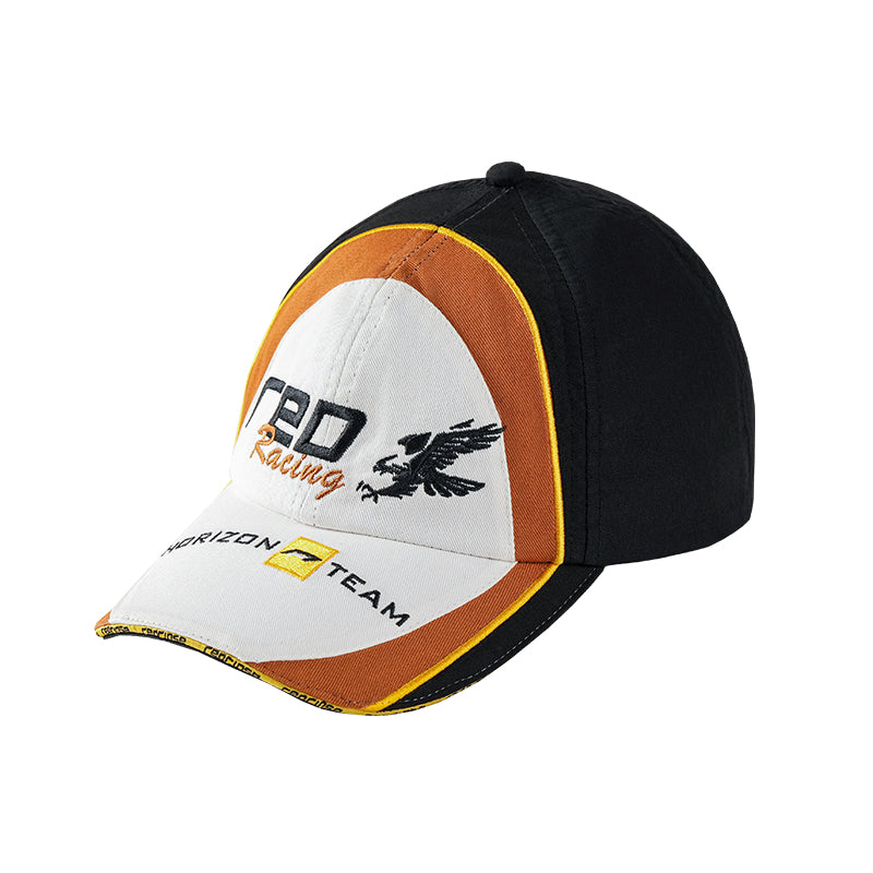REDRINSE HORIZON black white and rust embroidered racing cap three-quarter view