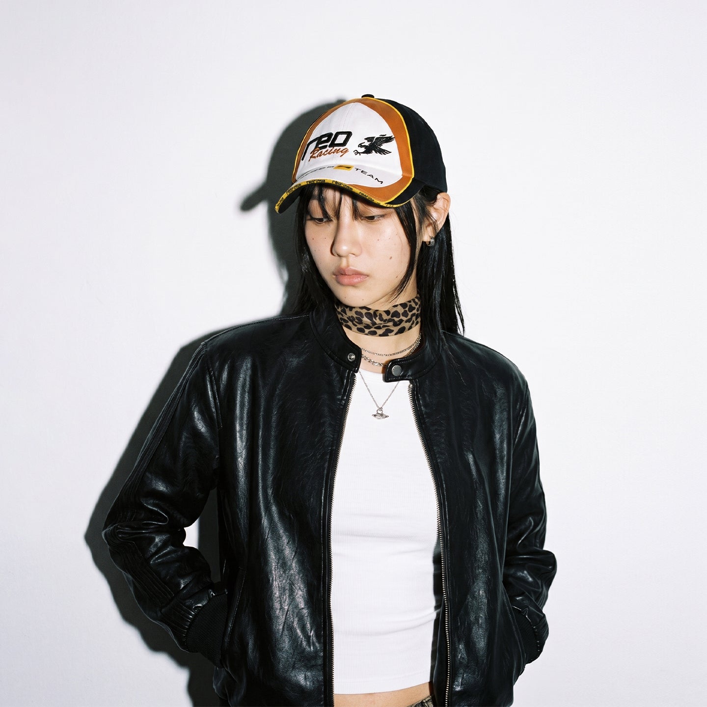 Front styling view of HORIZON embroidered racing cap