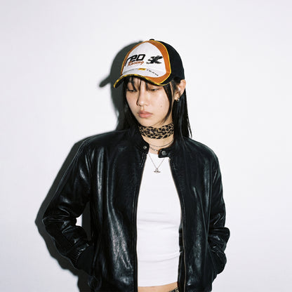 Front styling view of HORIZON embroidered racing cap