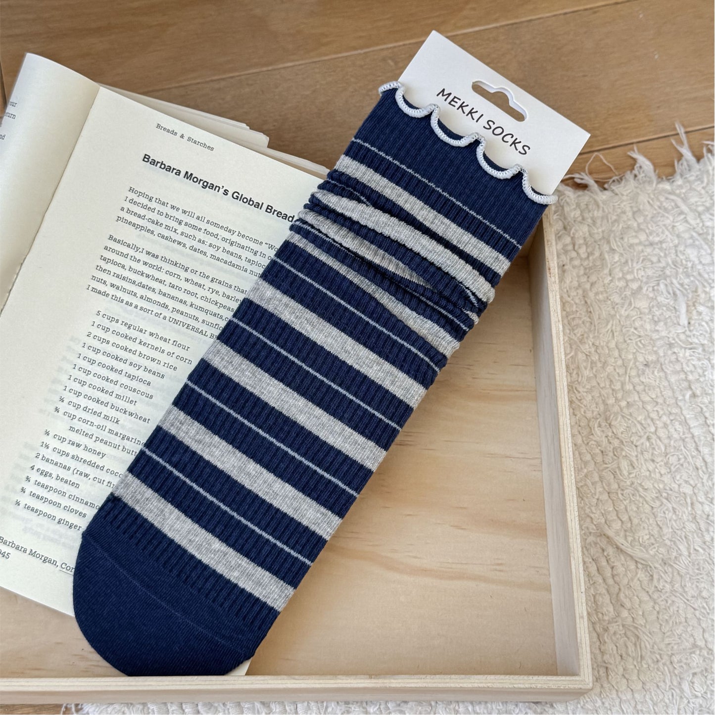 NIGHTLINE original navy ruffle-stripe sock product photo