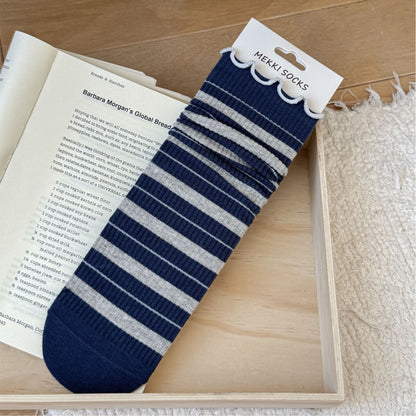 NIGHTLINE original navy ruffle-stripe sock product photo