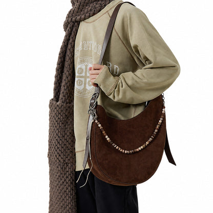 ORACLE sweatshirt styled look with scarf and bag on white background
