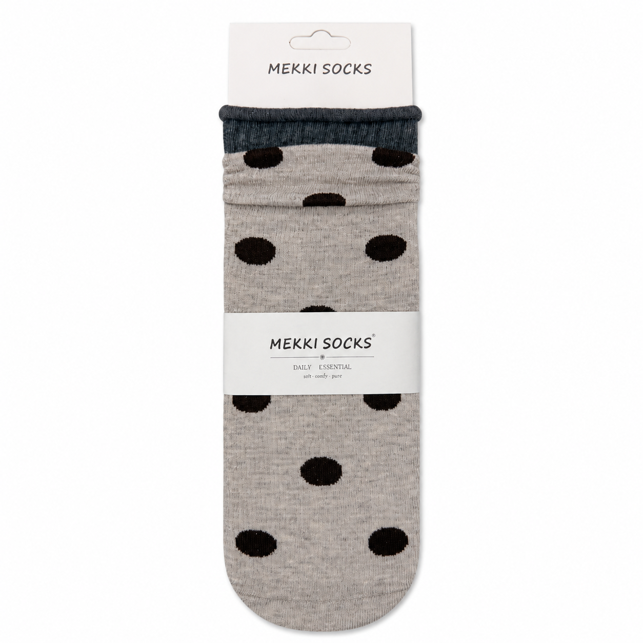Light-gray polka-dot cotton slouch socks with brown dots