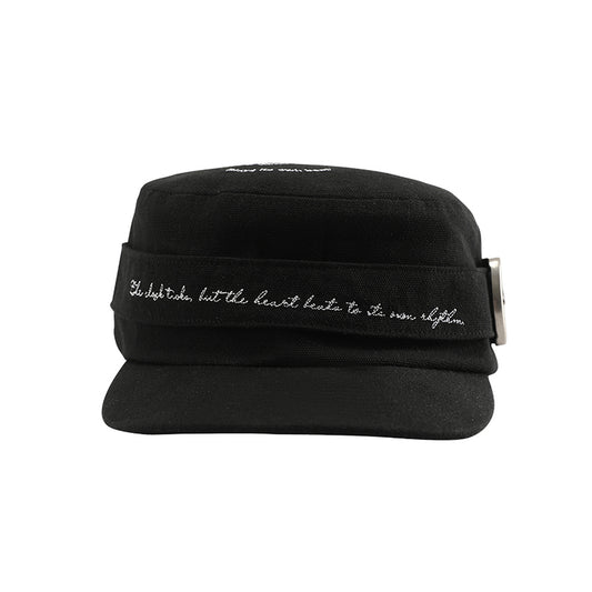 RHYTHM black embroidered flat-top cap front view