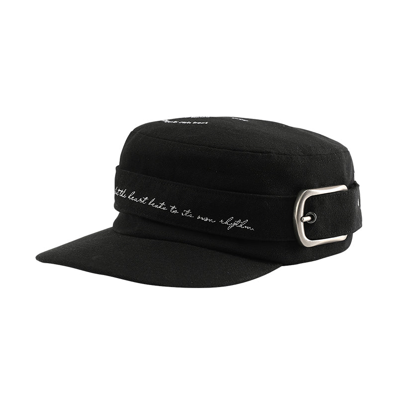 RHYTHM black flat-top cap with side strap and metal buckle