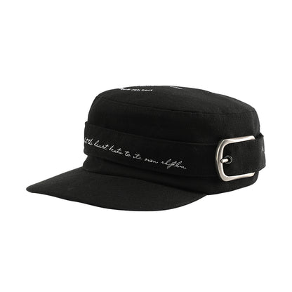 RHYTHM black flat-top cap with side strap and metal buckle