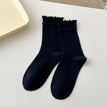 Black ruffle-trim crew socks
