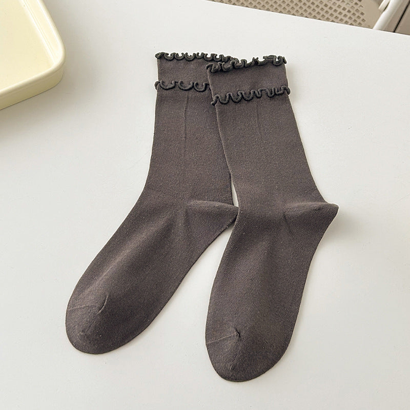 Charcoal ruffle-trim crew socks