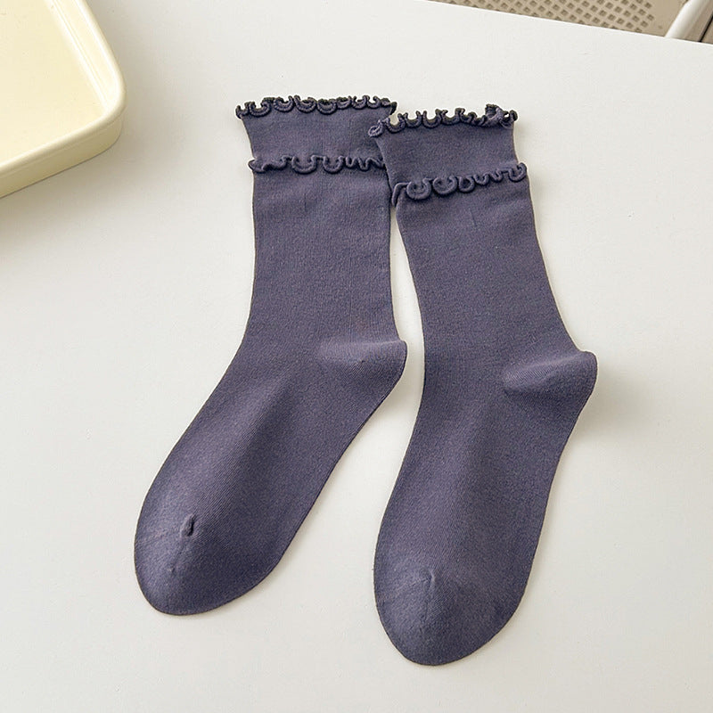 Dusty lavender ruffle-trim crew socks