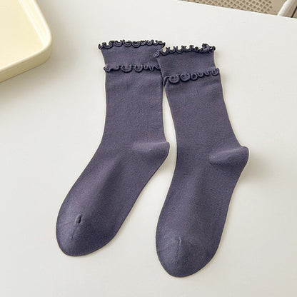 Dusty lavender ruffle-trim crew socks