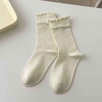 Ivory ruffle-trim crew socks