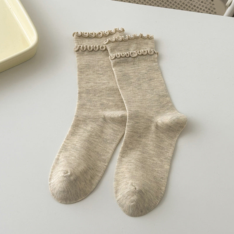 Oatmeal ruffle-trim crew socks
