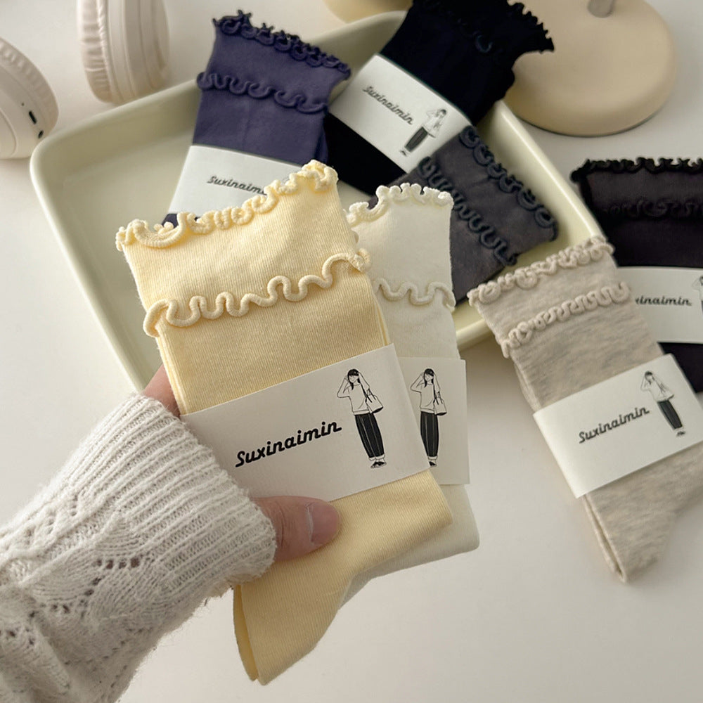 Seven-color ruffle-trim sock set detail