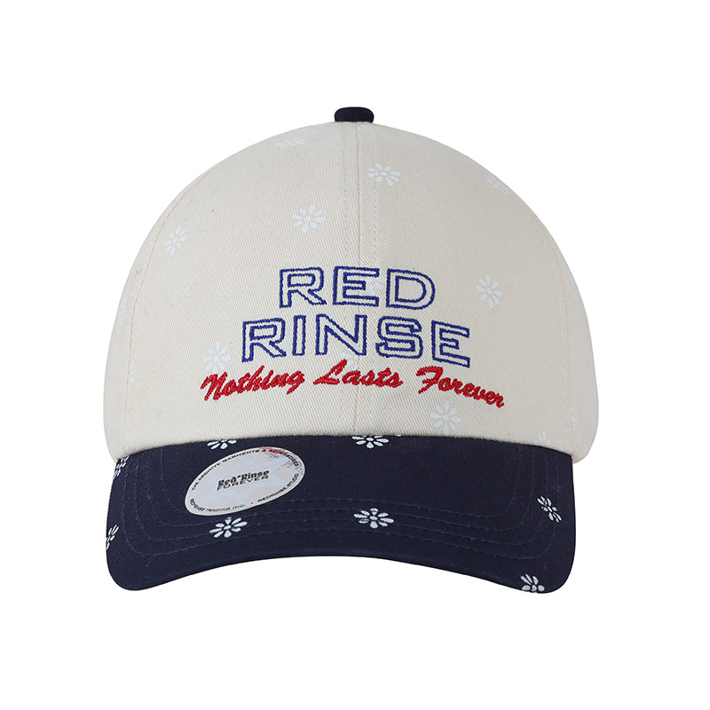 REDRINSE SNOWFLAKES cream and navy floral color-block baseball cap front view