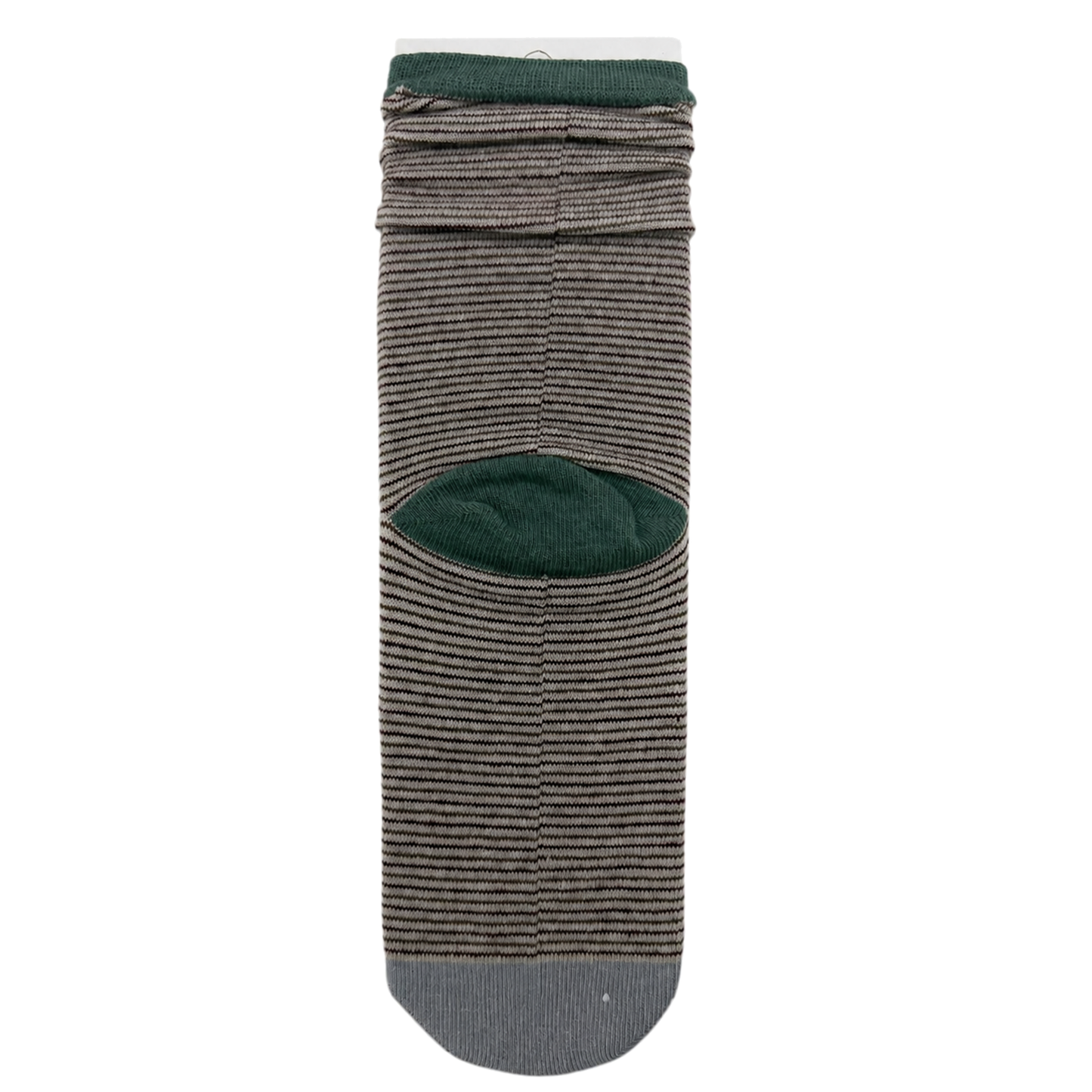 Beige micro-stripe sock with green contrast details on pure white