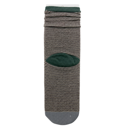Beige micro-stripe sock with green contrast details on pure white
