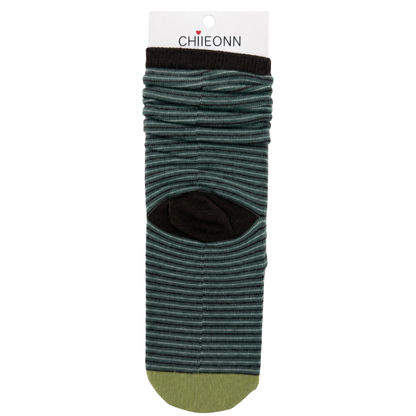 Green micro-stripe sock with lime contrast details on pure white