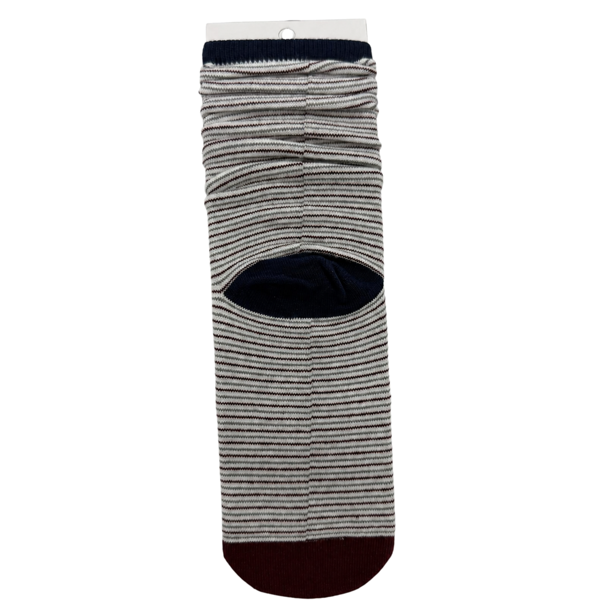 Ivory micro-stripe sock with burgundy contrast details on pure white