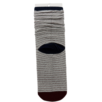 Ivory micro-stripe sock with burgundy contrast details on pure white